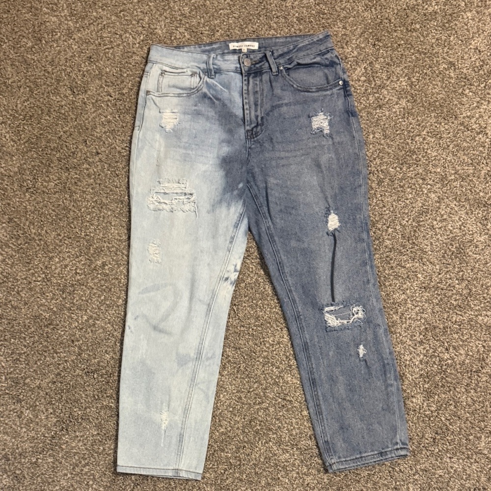 Almost Famous Distressed Boyfriend Jeans - Blue and White